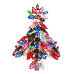 Christmas Tree Brooch Pin Multi Swarovski Crystal Flower  