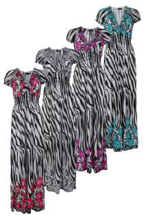NEW WOMENS FLORAL ZEBRA PRINT STRETCH LADIES LONG MAXI DRESS SIZE 10 