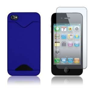 iPhone 4   Blue Credit Card ID Rubberized Hard Plastic Skin Case Back 