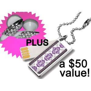   Glam Noir Tribal 1GB USB Flash Drive with Crystal Retractable Earbuds