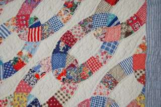   Vintage Chain Link Cable Hand Stitched Feed Sack Antique Quilt  