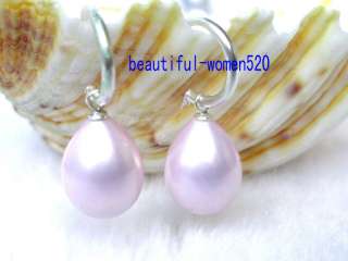 Chic 14mm pink sea shell pearl drip earrings silver  
