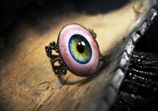 Human Eye Eyeball Halloween Glass Bronze Ring 528 AR  
