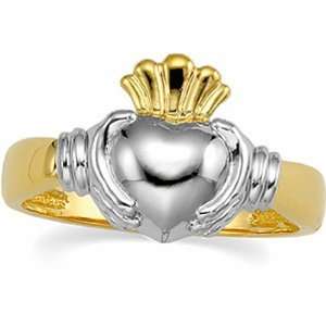  18K Two Tone Gold Gents Claddagh Ring Jewelry