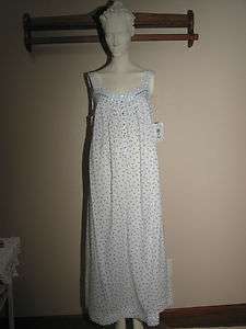 NWT $66 Eileen West Blue & White Floral Long Cotton Nightgown Gown 