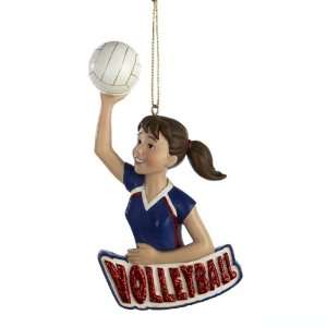 Club Pack of 12 Blue and Red Glittered girl Volleyball Christmas 