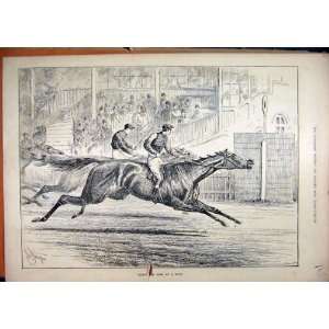  Horse Racing Close Finish 1886 Winner Neck Old Print