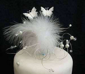 WHITE BUTTERFLY/ FEATHER CAKE TOPPER WEDDING/BIRTHDAY  