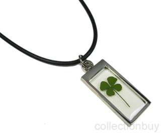 Good Luck Four Leaf Clover Rectangle Necklace Jewelry  