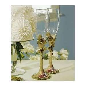 Ornamental Dragon Fly with Jewels Wedding Toasting Flutes  