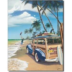 Me Woody Car on Beach Surf Board Surfing Tin Sign  