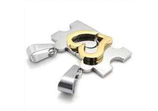 Men Gold Silver Stainless Steel Jigsaw Pendant Necklace  