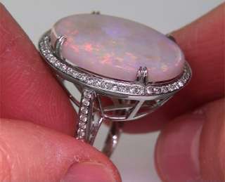 Estate 13.68 Carat Australian Opal Diamond Cocktail Vintage Ring Solid 