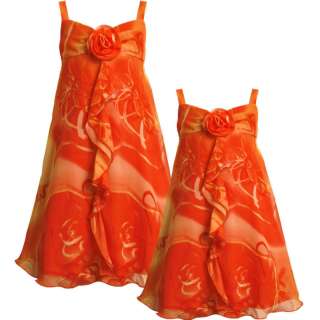 NWT* BONNIE JEAN Orange Rosette Chifon Dress Size 6  