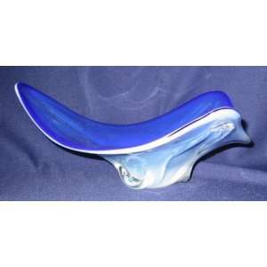  Large Vintage Italian Murano Blue Art Glass Bowl 