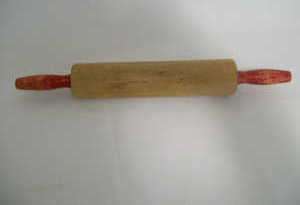 Wooden Rolling Pin With Red Handles  