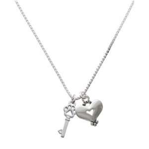    Small Silver Open Paw Key and Silver Heart Charm Necklace Jewelry
