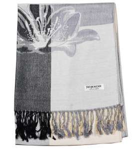 New Gray Pashmina Cashmere Scarf Wrap With Grid Flowers  