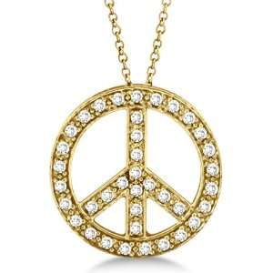  Diamond Peace Sign Pendant Necklace 14k Yellow Gold (0 