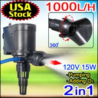 120V 1000L/H Aquarium Water/Air Filter Pump Head H Max.4ft Adj. Outlet 