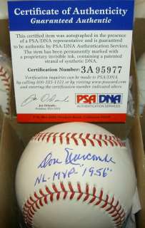 DON NEWCOMBE AUTO SIGNED MLB BASEBALL NL MVP 1956 PSA  