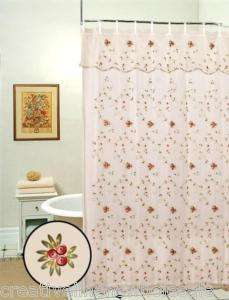 Embroidery Rose Shower Curtain w/attached Valance Beige  
