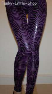shiny purple zebra animal print leggings pants pt384 XS  