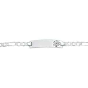   Sterling Silver Medical ID Bracelet w/ Figaro Chain   7 inch Jewelry