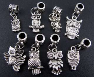 Wholesale Mix 100pc Tibetan Silver Owl Charms Beads Fit European 