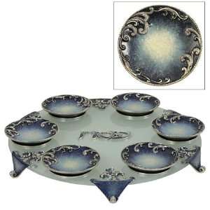  Exquisite Glass & Pewter Seder Plate 