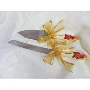  Autumn Knife and Server Set with Gold Bows