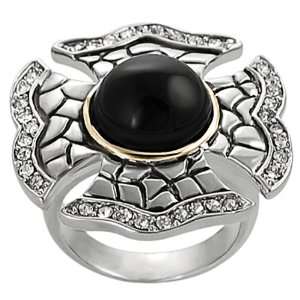   Silvertone and Goldtone Cubic Zirconia Created Onyx Patee Cross Ring