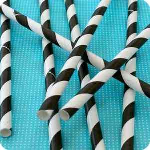 50 Black and White Striped Paper Straws   Vintage Style  