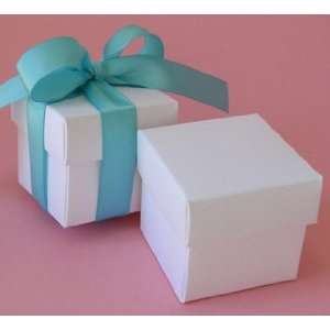  Textured White Favor Boxes With Ribbon   Set of 10 Health 