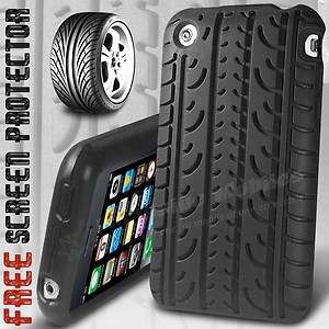 BLACK SILICONE TYRE TREAD CASE COVER FOR IPHONE 3GS 3G  
