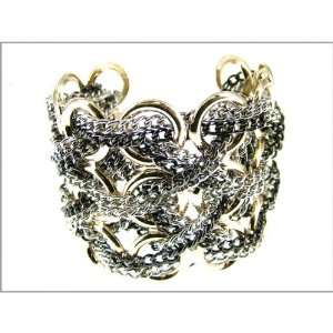 Two Tone Silver and Gold Tone Woven Chains Cuff Bracelet True 