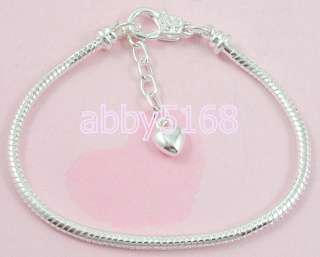 Snake Chain Lobster Clasp Silver /P Charm Bracelet Fit European Beads 