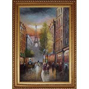 Paris Street and Eiffel Tower Scene Oil Painting, with Exquisite Dark 