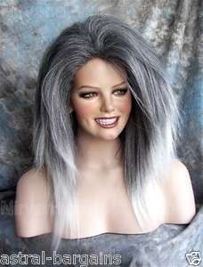 Charcoal Grey mix with White tips Long Straight Lots Of Volume Goth 