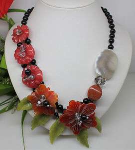 Charming multi agate flowers necklace gem  