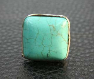 TURKISH TURQUOISE STONE AND SILVER PLATE RING SIZE 8  