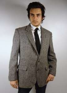   GREY FITTED TIGHT CHECK HARRIS TWEED WOOL COUNTRY BLAZER JACKET mod L