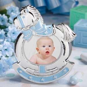 24 Blue Rocking Horse Picture Frame Baby Shower Favors  