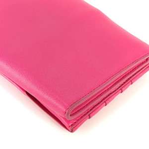 AUTHENTIC HERVE LEGER TRI FOLD PINK LEATHER SILVER HDWE CLUTCH  