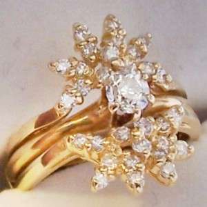 14K GOLD DIAMOND RING WEDDING SET 2/3ct UNIQUE  
