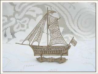 MINIATURE STERLING SILVER FILIGREE ANTIQUE SAILBOAT  VISIT MY STORE 