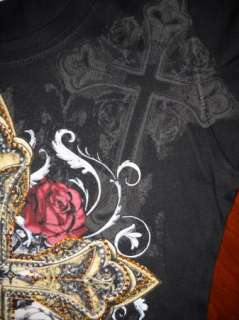   & ROSES tattoo Long Sleeve T shirt top GOTHIC Ornate NEW M  