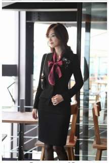 Korea Korean Women Long Sleeve Bowknot Vintage Shirts Lady Bowtie OL 