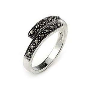    Twisted Round Marcasite Sterling Silver Ring, Size 8 Jewelry