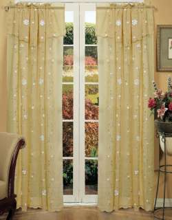 Daisy Embroidery Window Curtain Panel 2PCS Gold NEW  